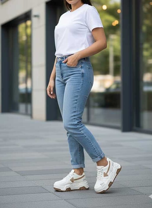 Women sneaker shoes white and brown