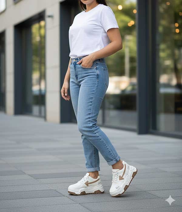 Women sneaker shoes white and brown