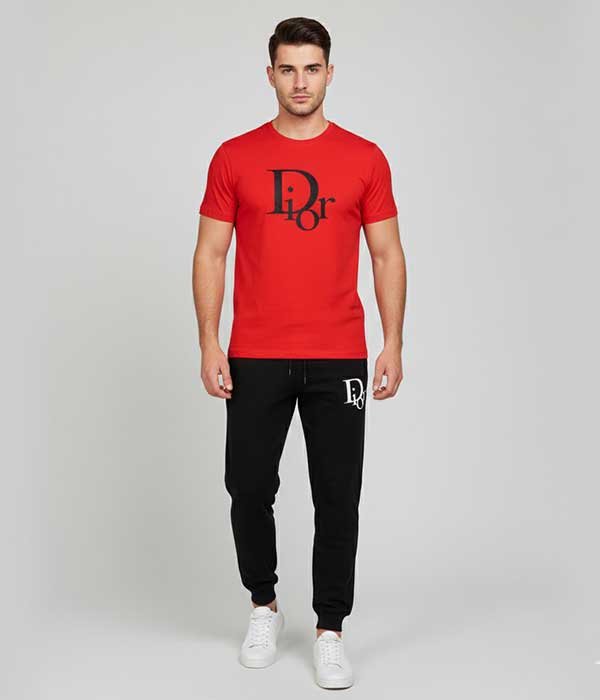 Men’s T-Shirt and Red & Black Track Pant Set – Matching Color Loungewear Outfit, Casual Wear, Sport wear