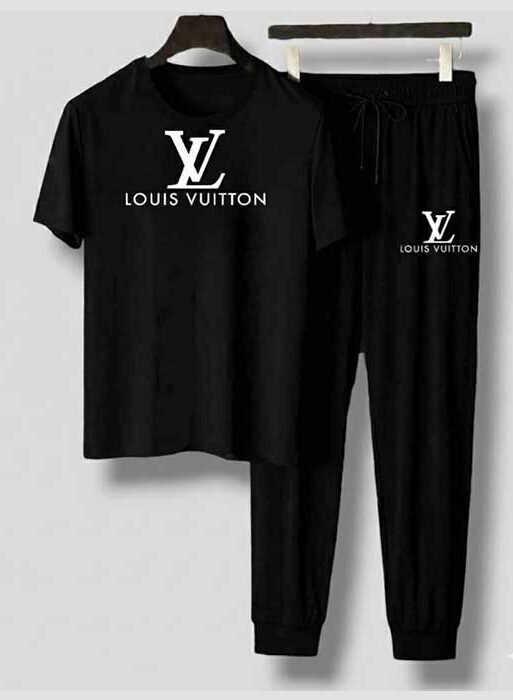 Men’s T-Shirt and Black Track Pant Set – Matching Color Loungewear Outfit, Casual Wear, Sport wear