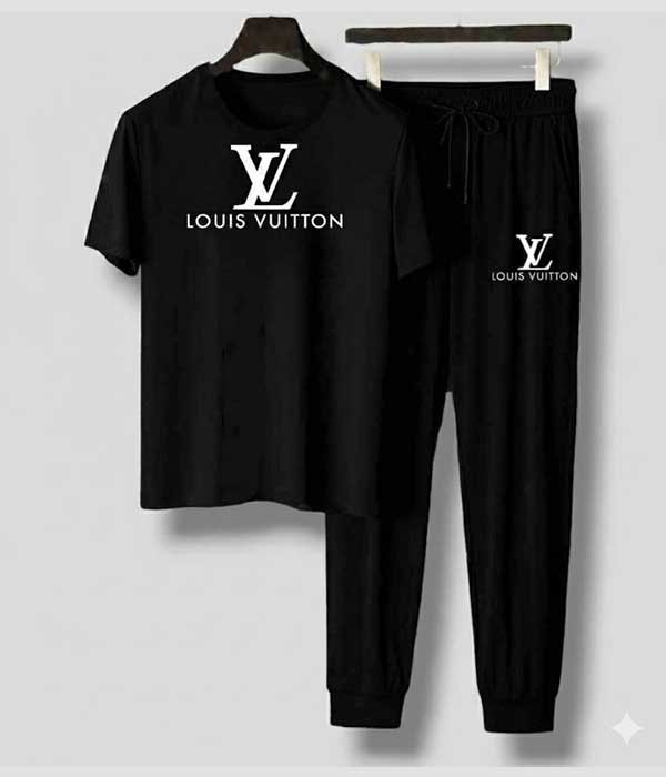 Men’s T-Shirt and Black Track Pant Set – Matching Color Loungewear Outfit, Casual Wear, Sport wear
