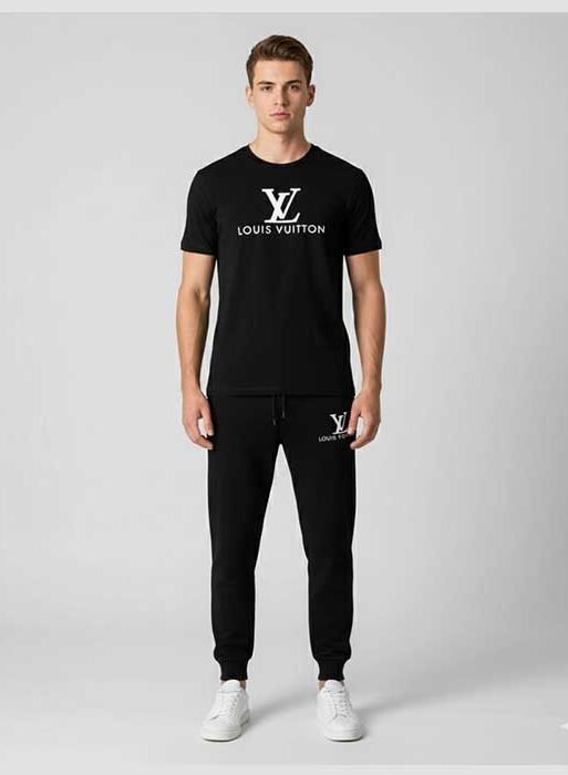 Men’s T-Shirt and Black Track Pant Set – Matching Color Loungewear Outfit, Casual Wear, Sport wear