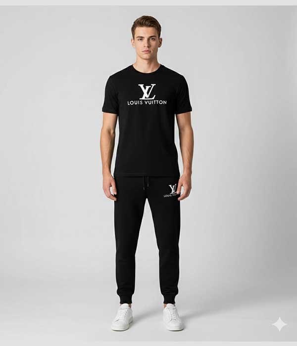 Men’s T-Shirt and Black Track Pant Set – Matching Color Loungewear Outfit, Casual Wear, Sport wear