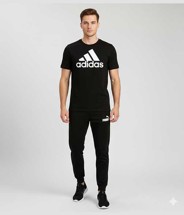 Men’s T-Shirt and Black Track Pant Set – Matching Color Loungewear Outfit, Casual Wear, Sport wear