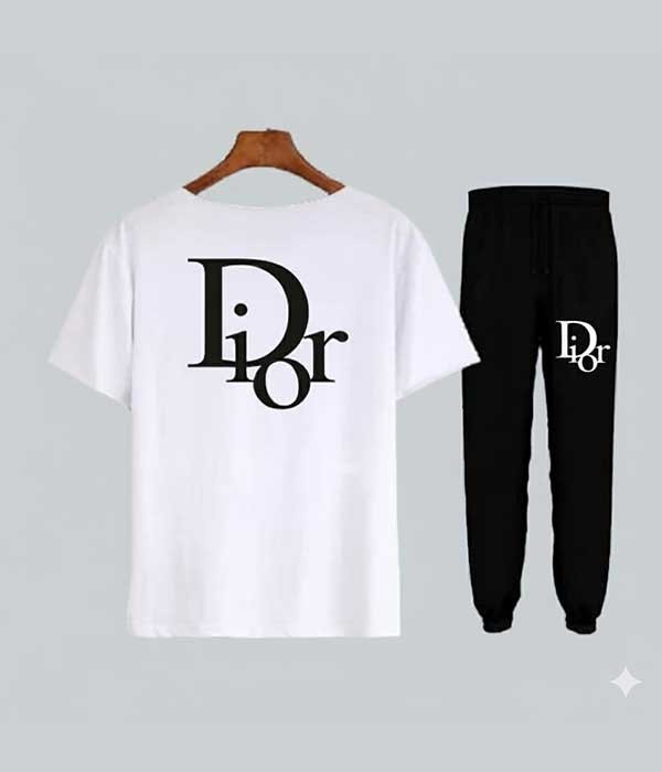 Men’s T-Shirt and White & Black Track Pant Set – Matching Color Loungewear Outfit, Casual Wear, Sport wear