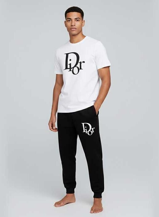 Men’s T-Shirt and White & Black Track Pant Set – Matching Color Loungewear Outfit, Casual Wear, Sport wear