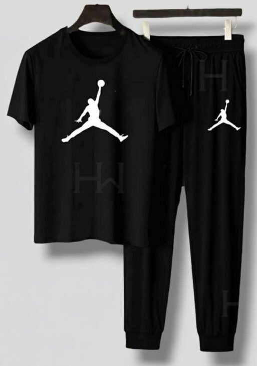Men’s T-Shirt and Black Track Pant Set – Matching Color Loungewear Outfit, Casual Wear, Sport wear