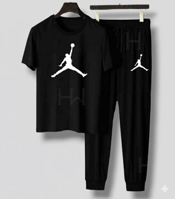Men’s T-Shirt and Black Track Pant Set – Matching Color Loungewear Outfit, Casual Wear, Sport wear