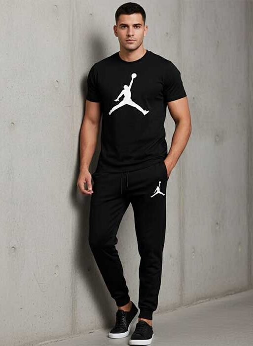 Men’s T-Shirt and Black Track Pant Set – Matching Color Loungewear Outfit, Casual Wear, Sport wear