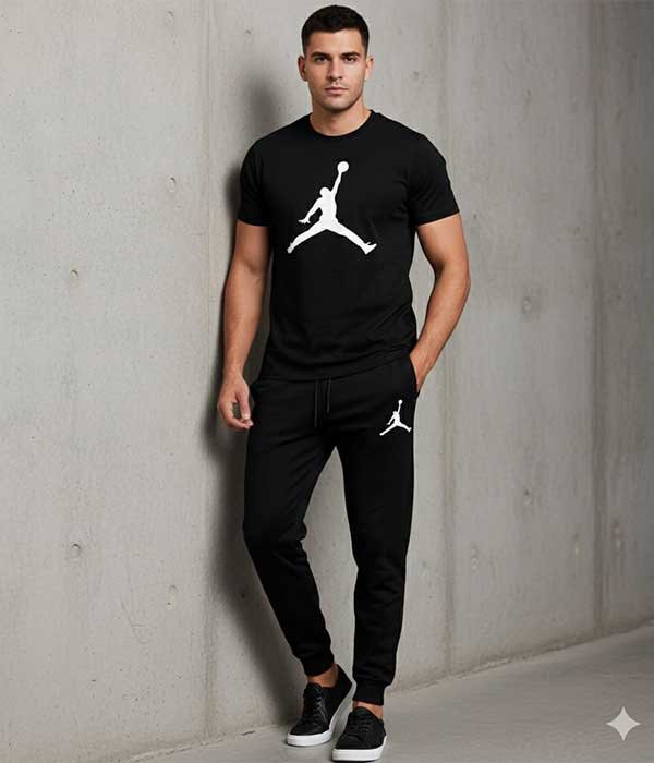 Men’s T-Shirt and Black Track Pant Set – Matching Color Loungewear Outfit, Casual Wear, Sport wear