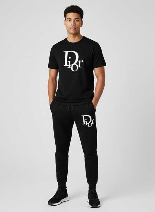 Men’s T-Shirt and Black Track Pant Set – Matching Color Loungewear Outfit, Casual Wear, Sport wear