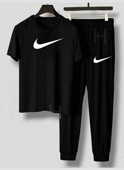 Men’s T-Shirt and Black Track Pant Set – Matching Color Loungewear Outfit, Casual Wear, Sport wear