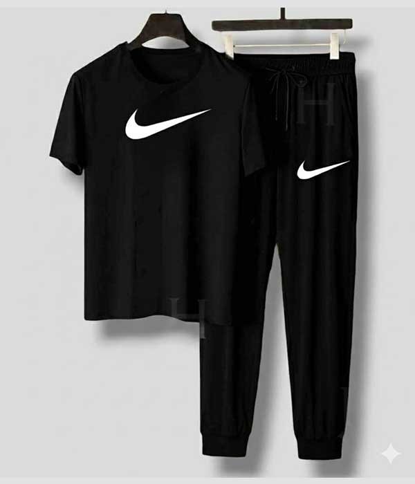 Men’s T-Shirt and Black Track Pant Set – Matching Color Loungewear Outfit, Casual Wear, Sport wear