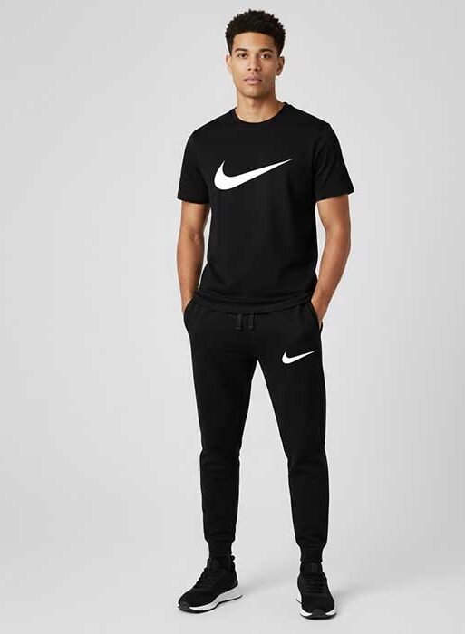 Men’s T-Shirt and Black Track Pant Set – Matching Color Loungewear Outfit, Casual Wear, Sport wear