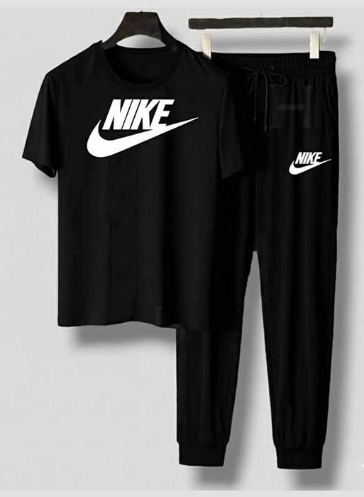 Men’s T-Shirt and Black Track Pant Set – Matching Color Loungewear Outfit, Casual Wear, Sport wear