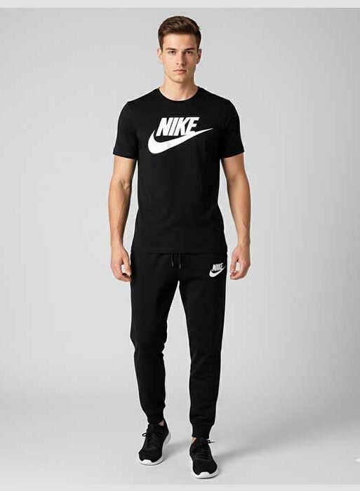 Men’s T-Shirt and Black Track Pant Set – Matching Color Loungewear Outfit, Casual Wear, Sport wear