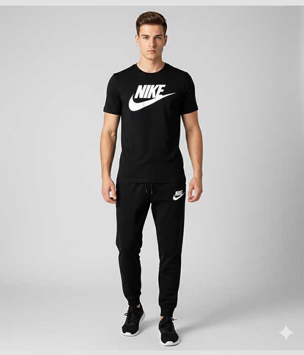 Men’s T-Shirt and Black Track Pant Set – Matching Color Loungewear Outfit, Casual Wear, Sport wear