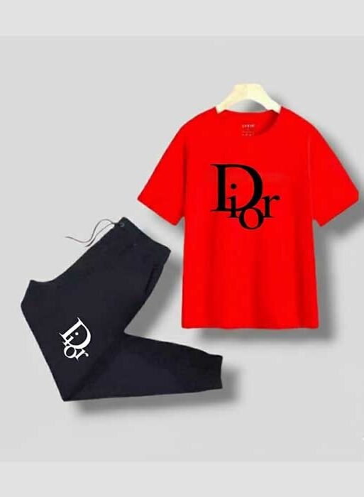 Men’s T-Shirt and Red & Black Track Pant Set – Matching Color Loungewear Outfit, Casual Wear, Sport wear