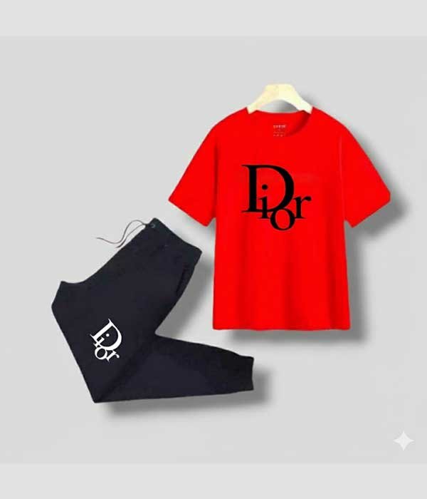 Men’s T-Shirt and Red & Black Track Pant Set – Matching Color Loungewear Outfit, Casual Wear, Sport wear