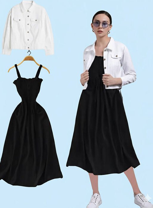 Women sexy dress and jacket set white and black