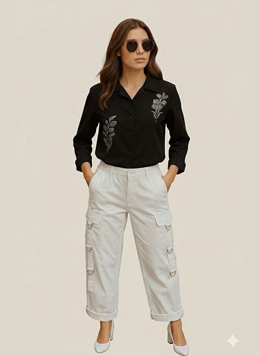 Women dress set Shirt and trouser black and white