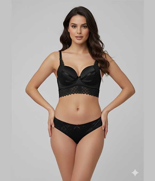 Solid Color Thin Cup Lace Bra Panty Set