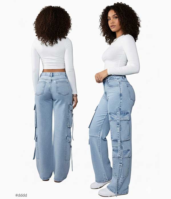 Light blue jeans 8 pockets for women