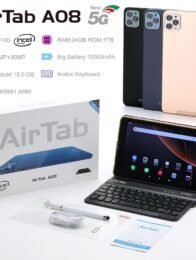 جهاز A08 Tablet بشاشة 8 بوصة، يدعم شبكة 5G، مزود بذاكرة 24 جيجابايت RAM وسعة تخزين 1 تيرابايت, مع أداء ثماني النواة (Octa-Core). يشمل القلم الرقمي Stylus ولوحة مفاتيح، ويوفر بطارية طويلة العمر، مثالي للإنتاجية والترفيه بشكل مدمج.