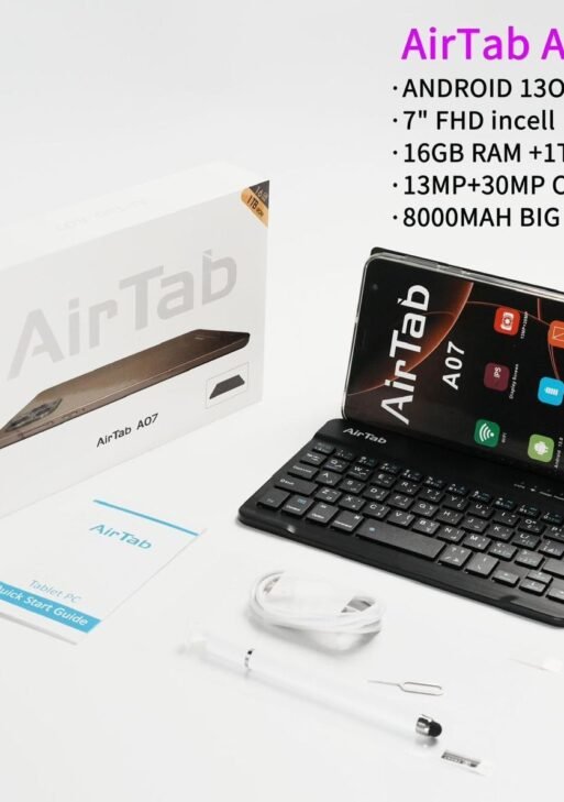 AirTab A07 Tablet with Keyboard, 7 Inch FHD Display, 1TB ROM and 16GB RAM - Powerful 8000mAh Battery Wifi