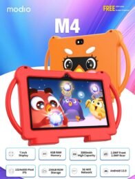 جهاز Modio M4 Kids اللوحي للأطفال بذاكرة 6 جيجابايت RAM وسعة تخزين 256 جيجابايت ROM، ويدعم شبكة 5G وWi‑Fi.