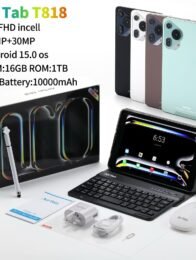 جهاز T818 Tablet بنظام Android 15 بشاشة 8 بوصة، مزود بذاكرة 16 جيجابايت RAM وسعة تخزين 1 تيرابايت، وبطارية قوية بسعة 10000 مللي أمبير، مع معالج ثماني النواة، وكاميرتين أمامية وخلفية، ويدعم الواي فاي. يشمل القلم الرقمي ولوحة المفاتيح، ويقدم أداءً سريعًا مثاليًا للعمل، والدراسة، والترفيه.