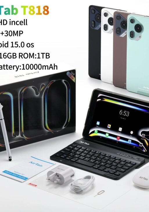 T818 8" Android 15 Tablet | 16GB RAM 1TB Storage | 10000mAh Battery | Octa-Core | Dual Camera | WiFi | Includes Stylus & Keyboard | Fast Performance Tablet for Work, Study & Entertainment
