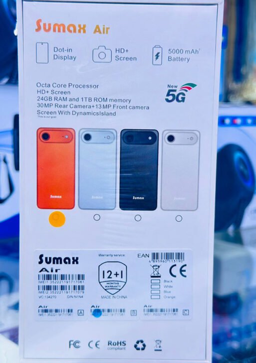 Sumax Air Smartphone – HD+ Display, 5000mAh Battery, 24GB RAM + 1TB Storage, Dual Camera, High Performance Mobile (ORANGE)